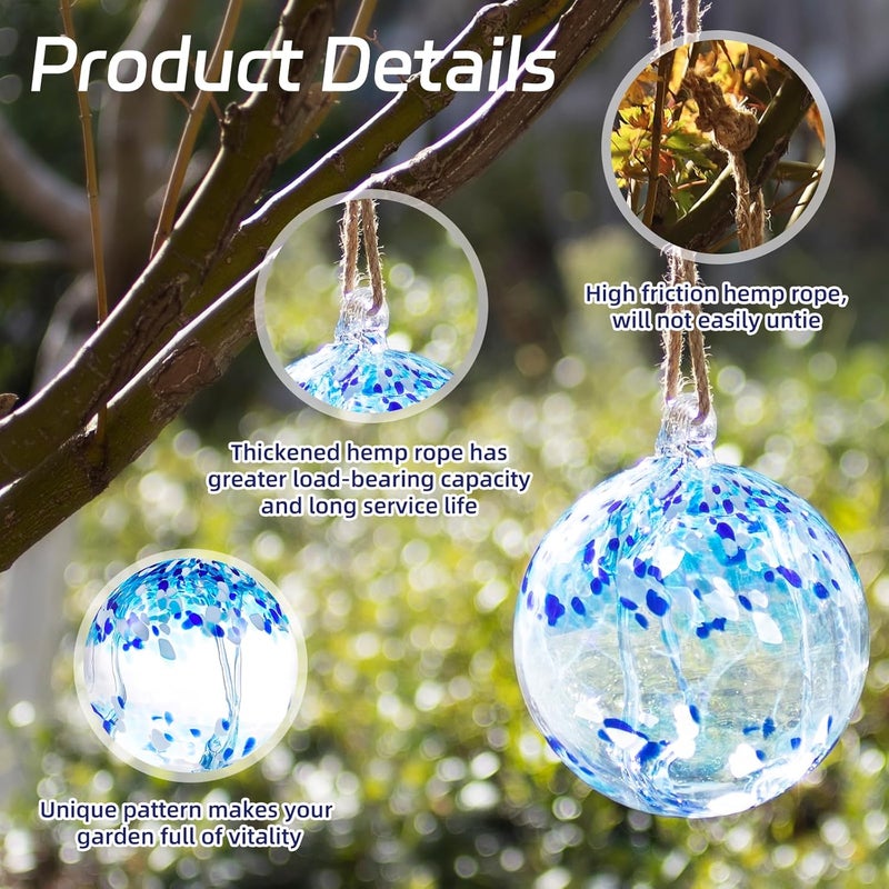 VOREEN 6" Hanging Glass Garden Gazing Ball Hand Blown Glass Witch Ball Christmas Ornament Friendship Balls for Outdoor Garden Patio Window Home Décor, Gift for Mom Wife Friend, Blue - Image 3